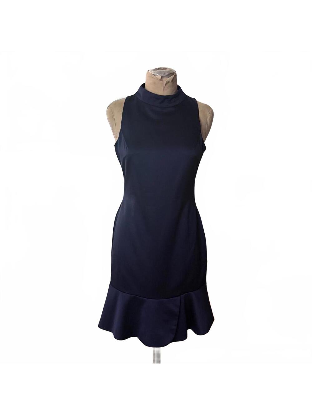 Aryn K Navy Blue High-neck Dress